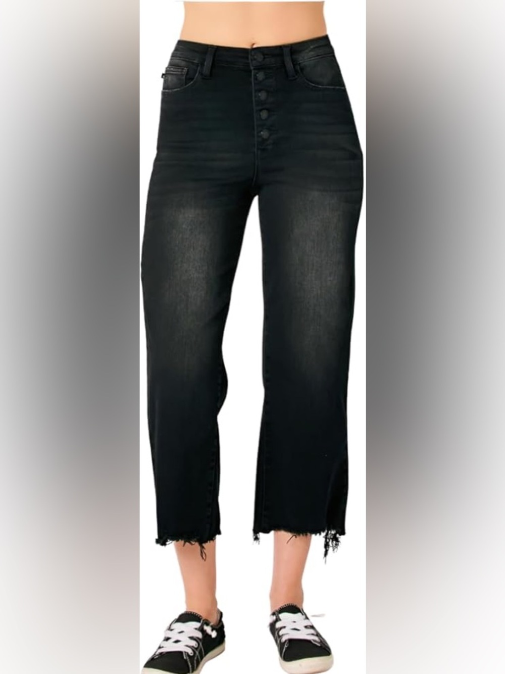 Judy Blue Black High-Rise Wide Crop Button Fly Raw Hem Jeans Size 18W